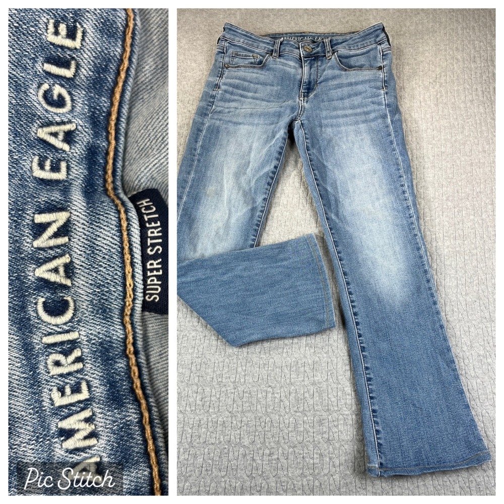 American Eagle Bootcut Jeans Women 4(26X26) Super Stretch Skinny Light Wash‎
